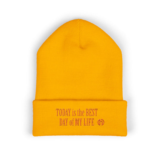 "Today Is The Best Day Of My Life" CUFF BEANIE (RED EMBROIDERY)