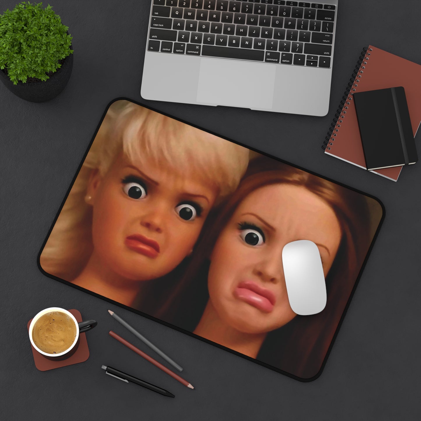 Funny Doll 2 Face Meme Quirky Reaction Mouse Pad Desk Mat