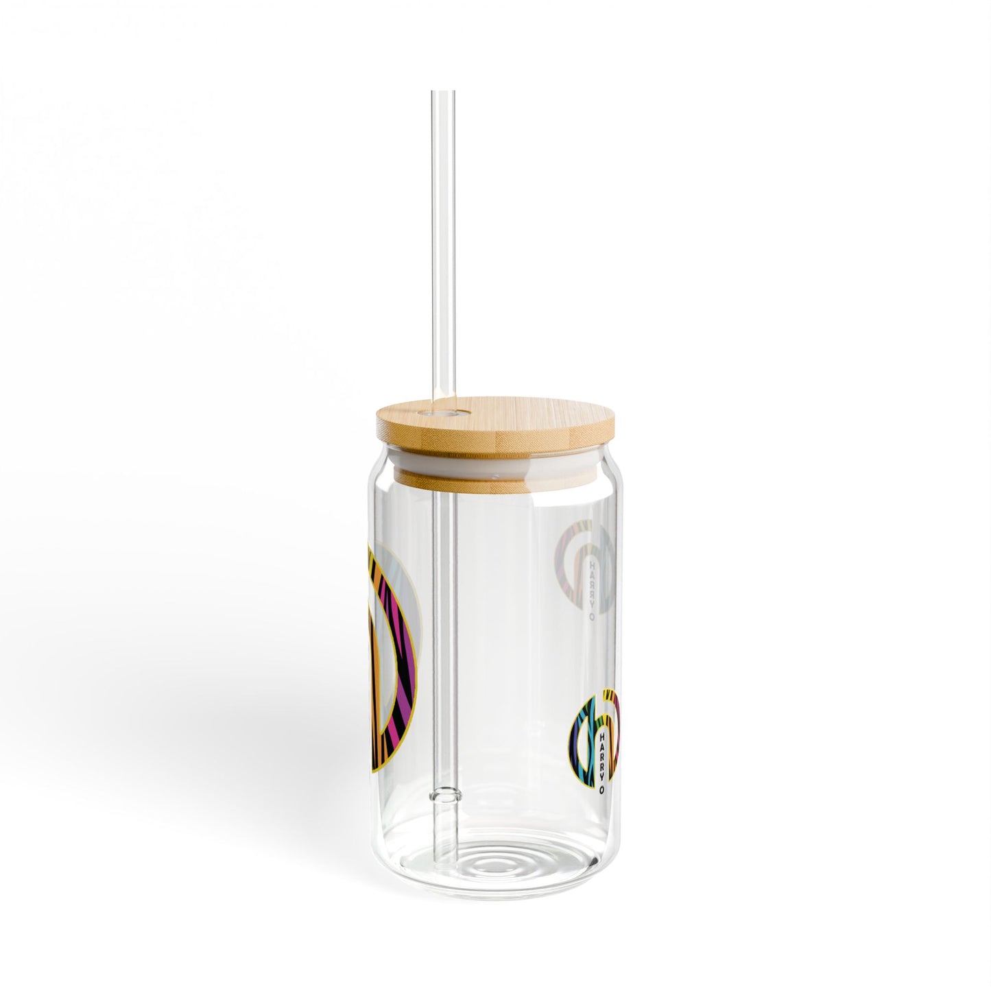 16oz Sipper Glass with Colorful Heart Initial — Personalized Harry Design