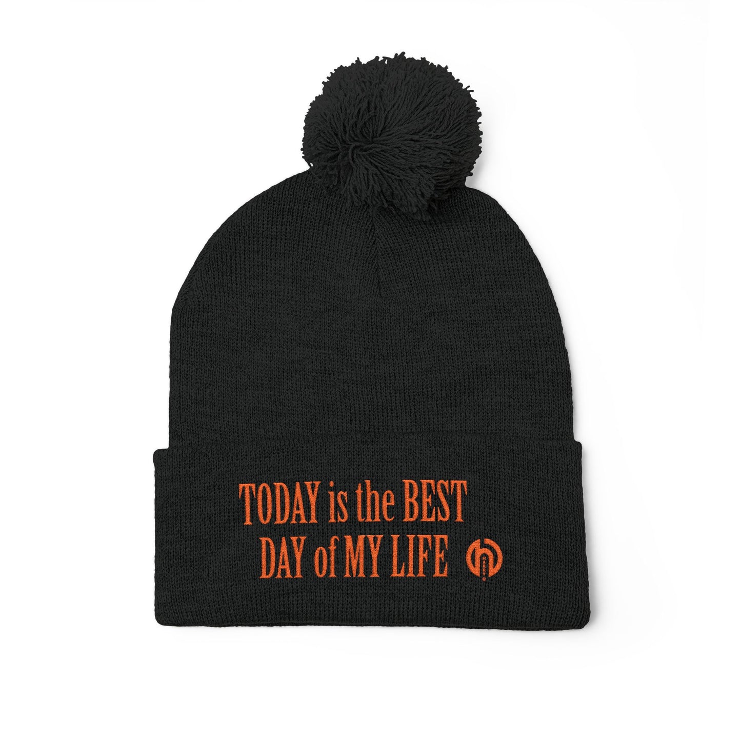 Today Is The Best Day Of My Life POM-POM Knit Beanie (RED EMBROIDERY)