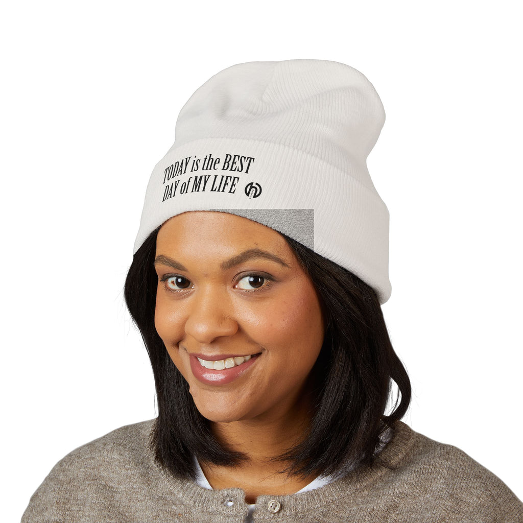 'Today Is The Best Day Of My Life' Cuffed Beanie (BLACK EMBROIDERY)