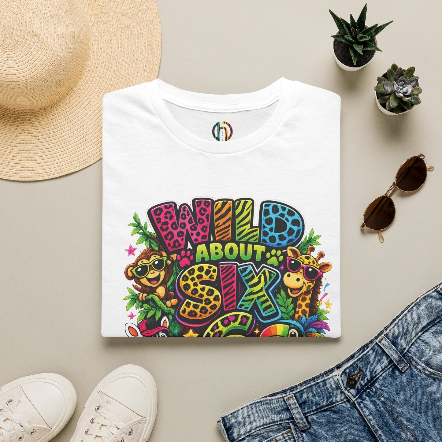 Wild About Six Customizable Kids' T-Shirt — "Kennedy's 6th Birthday" Safari Design