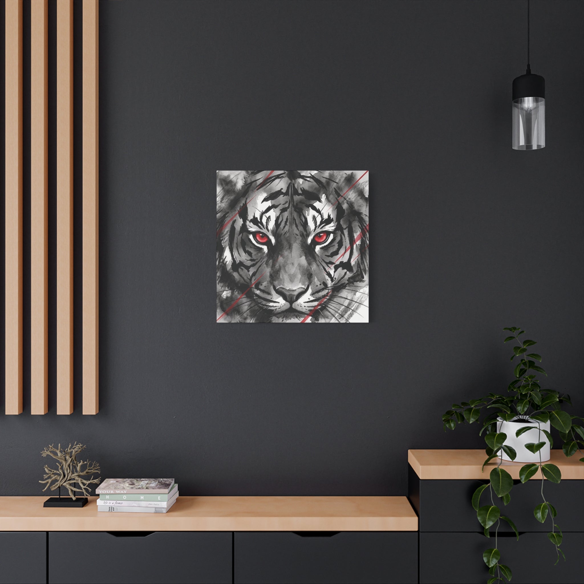 Tiger Portrait Canvas – Red-Eyed Watercolor Tiger Matte Stretched Wall Art
