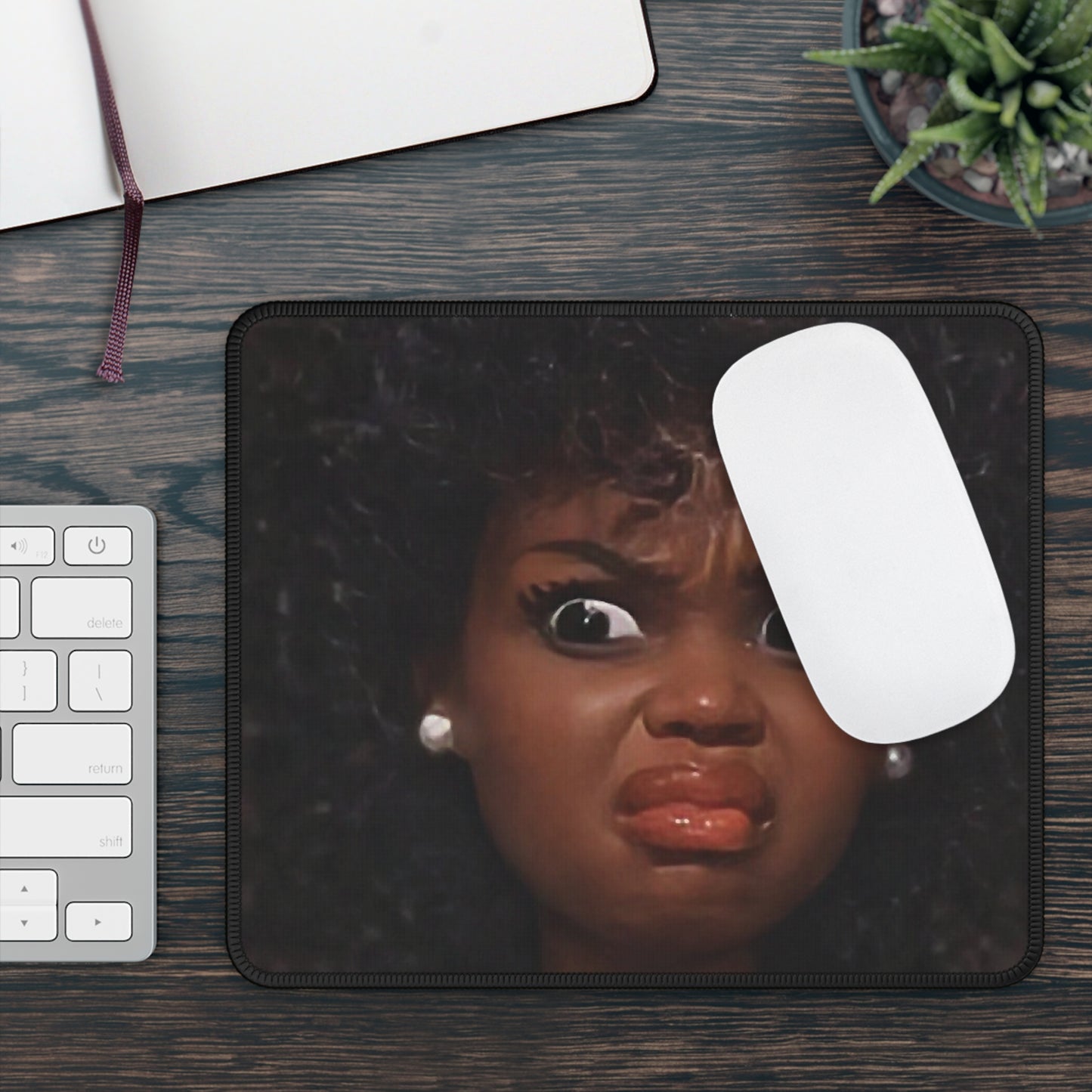 WTH Curly Hair Funny Doll Face Mouse Pad