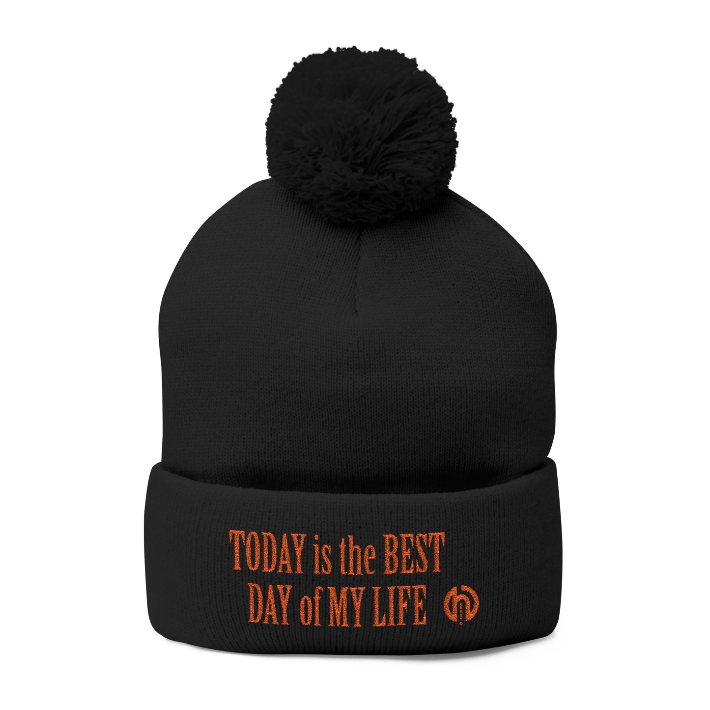 Today Is The Best Day Of My Life POM-POM Knit Beanie (RED EMBROIDERY)