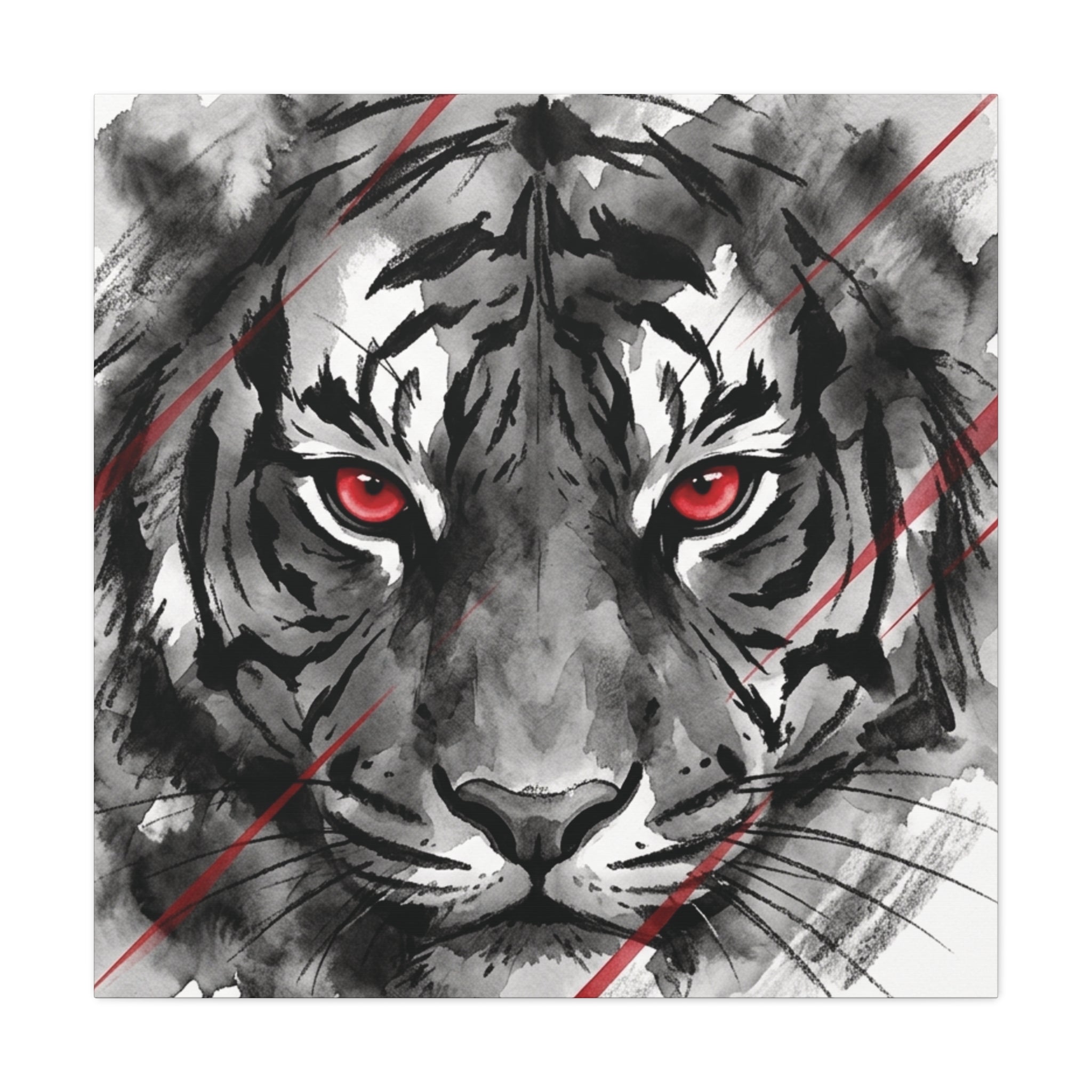 Tiger Portrait Canvas – Red-Eyed Watercolor Tiger Matte Stretched Wall Art
