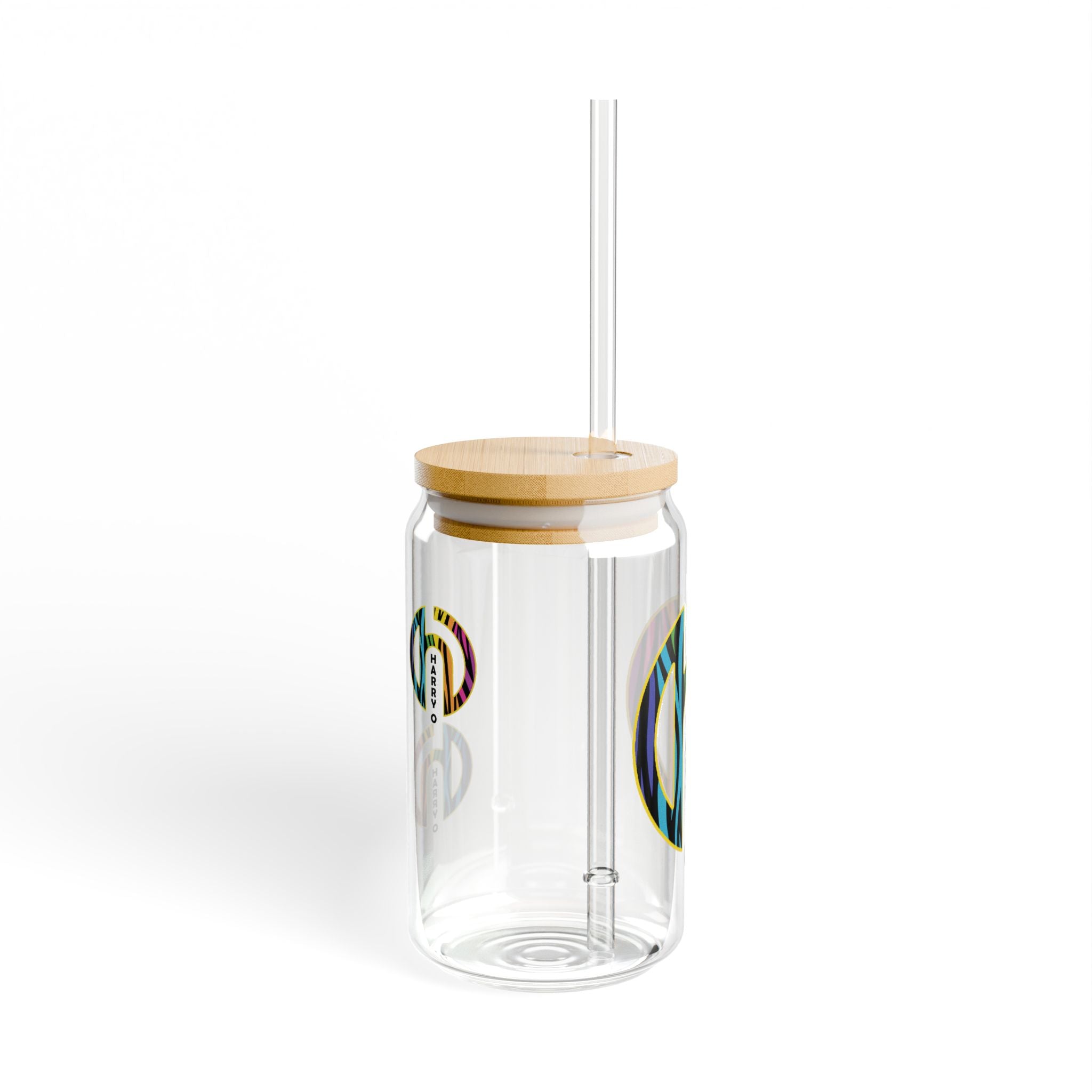 16oz Sipper Glass with Colorful Heart Initial — Personalized Harry Design