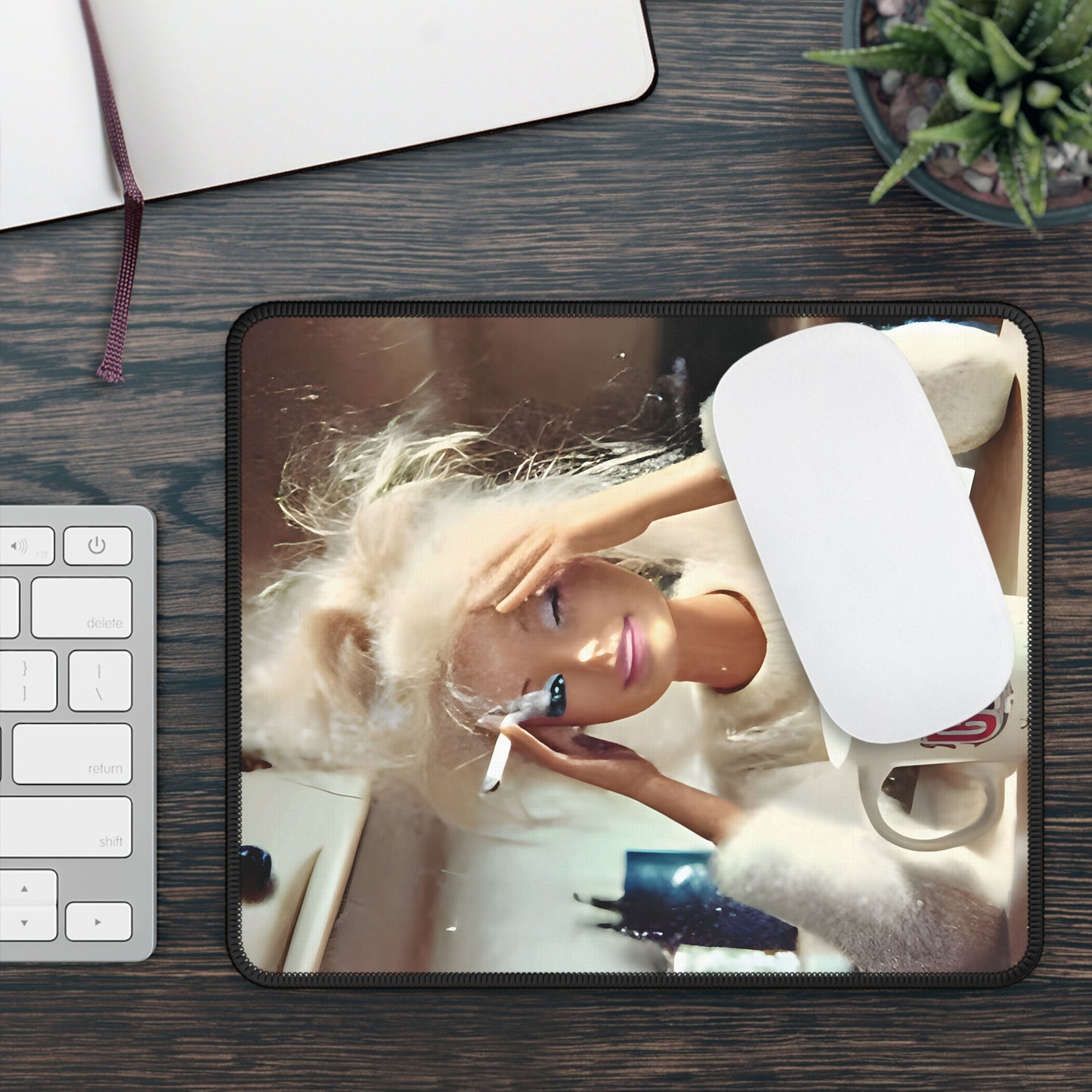 Smoke Coffee GTFO Funny Doll Face Mouse Pad