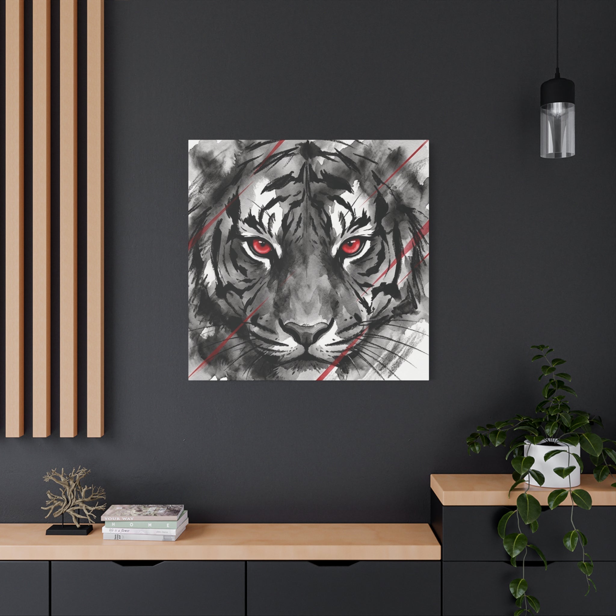 Tiger Portrait Canvas – Red-Eyed Watercolor Tiger Matte Stretched Wall Art