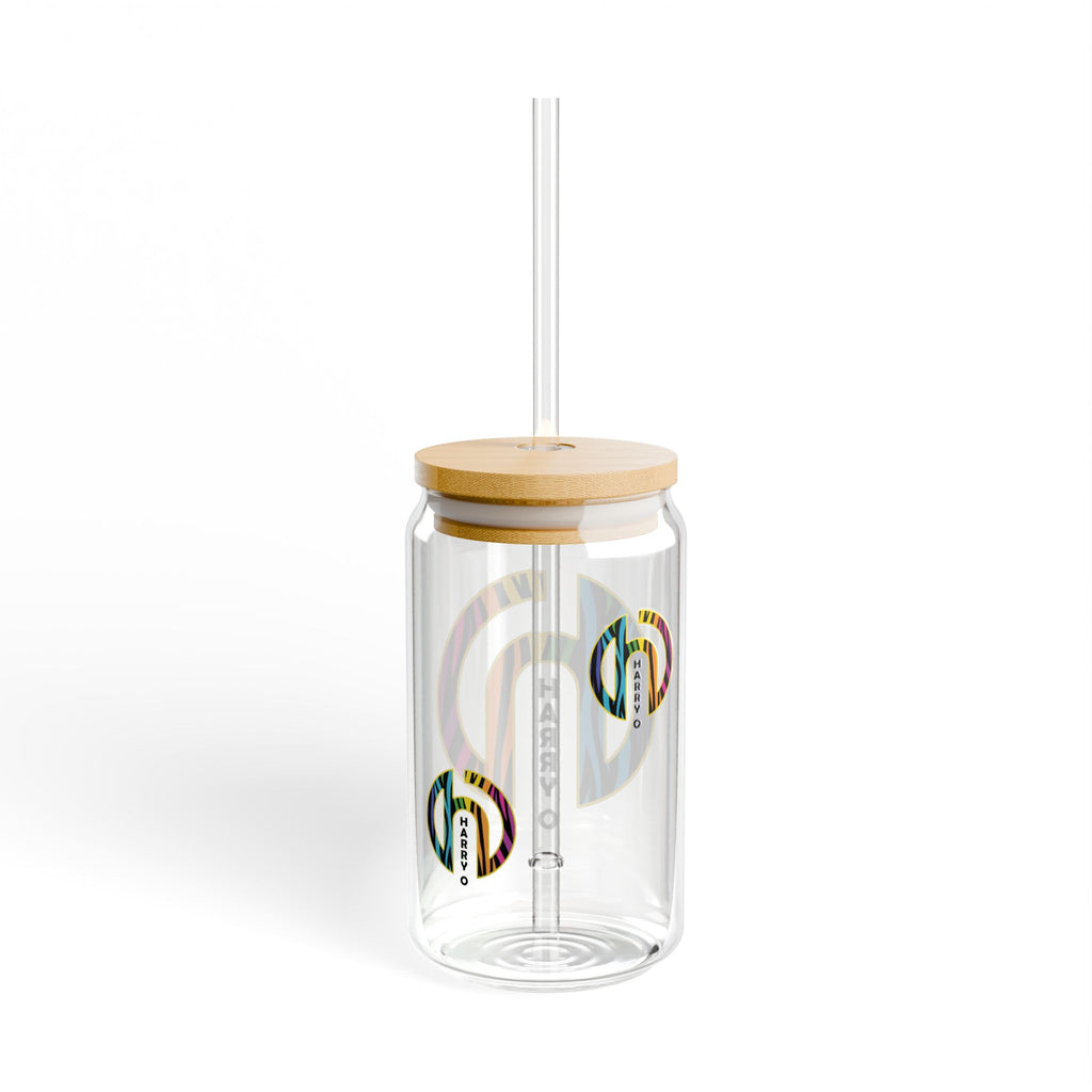 16oz Sipper Glass with Colorful Heart Initial — Personalized Harry Design