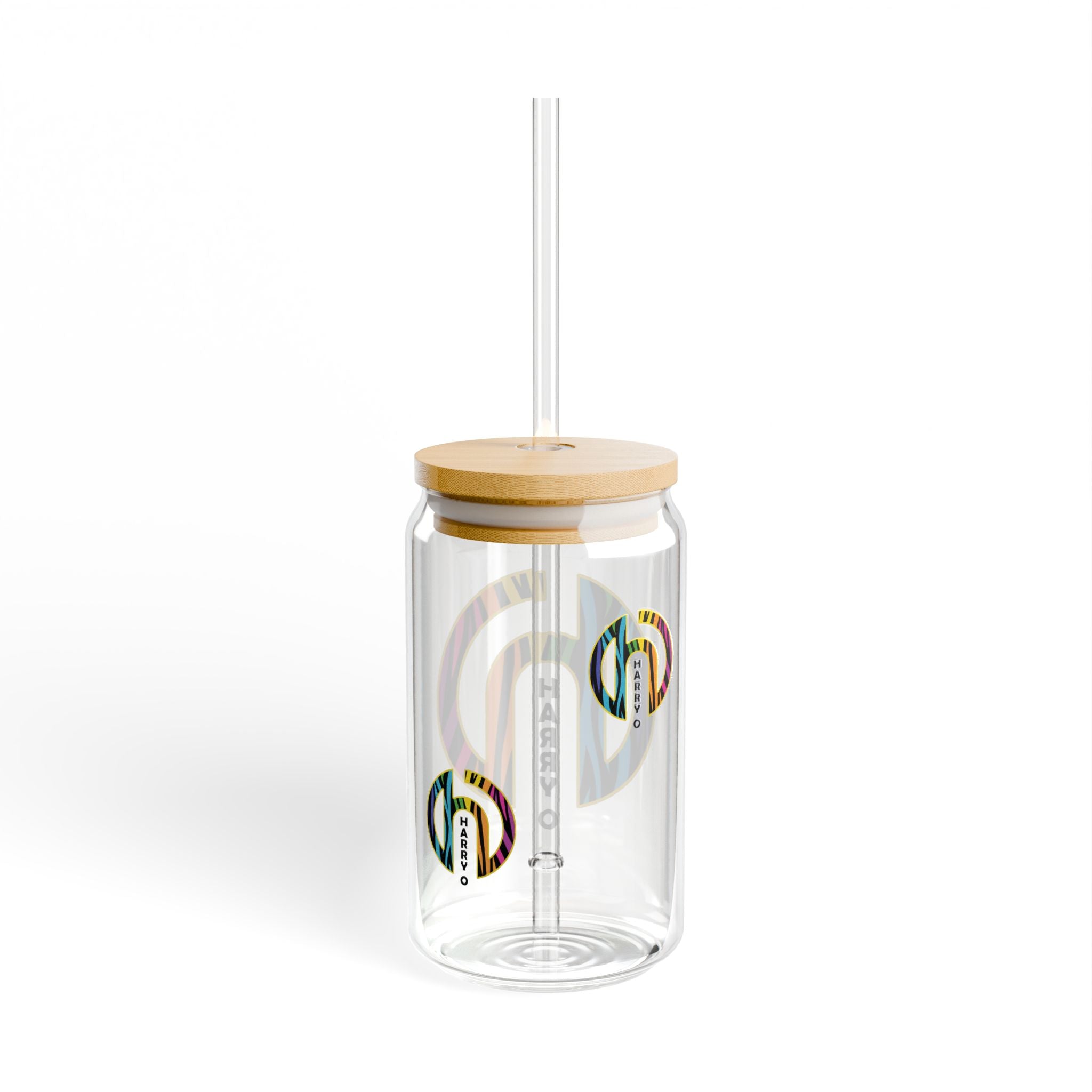 16oz Sipper Glass with Colorful Heart Initial — Personalized Harry Design