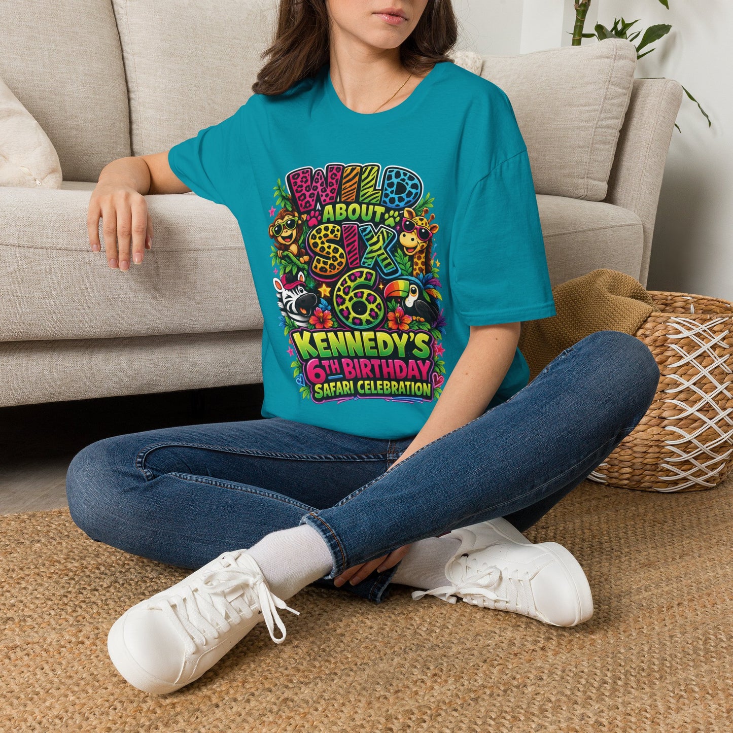 Wild About Six Customizable Kids' T-Shirt — "Kennedy's 6th Birthday" Safari Design