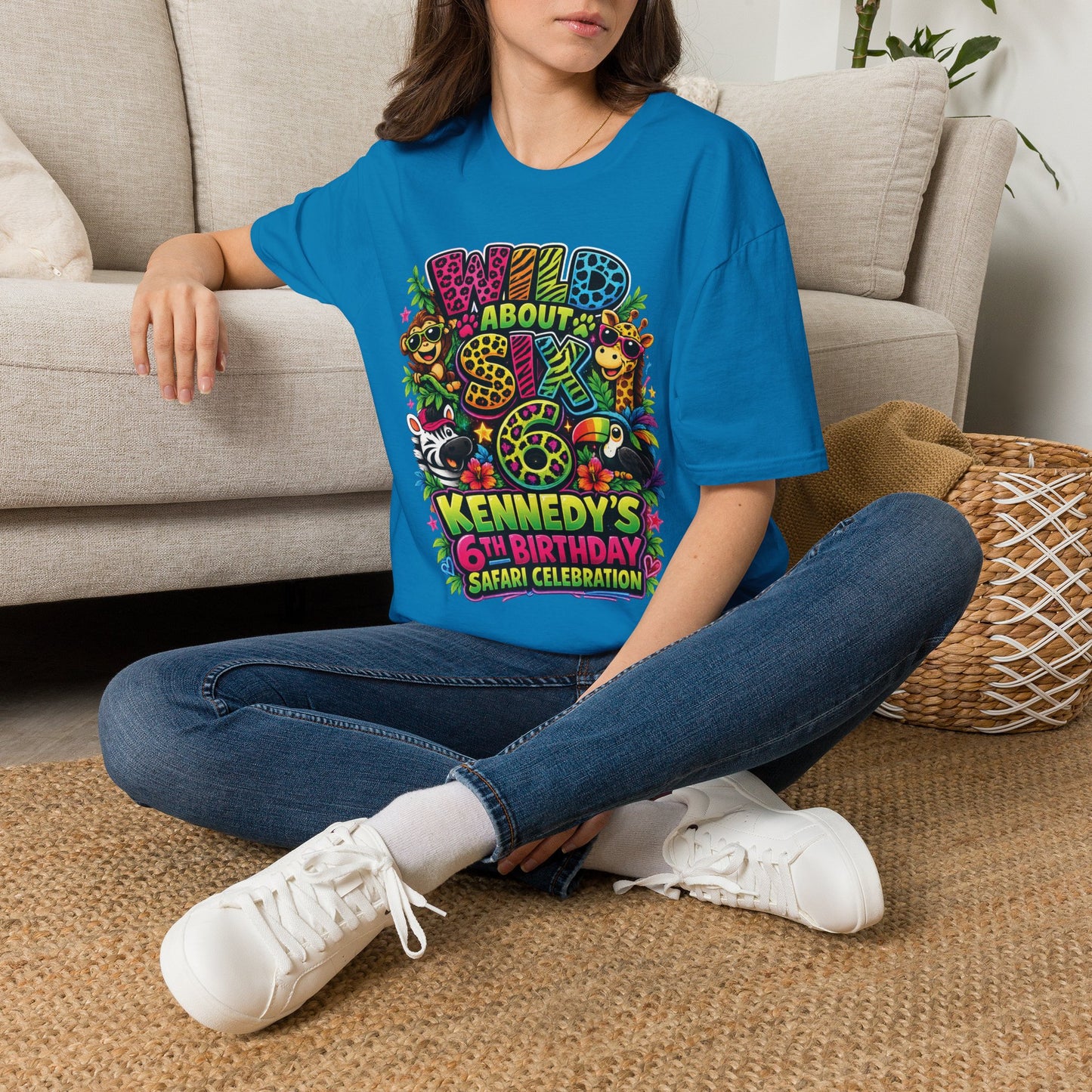 Wild About Six Customizable Kids' T-Shirt — "Kennedy's 6th Birthday" Safari Design