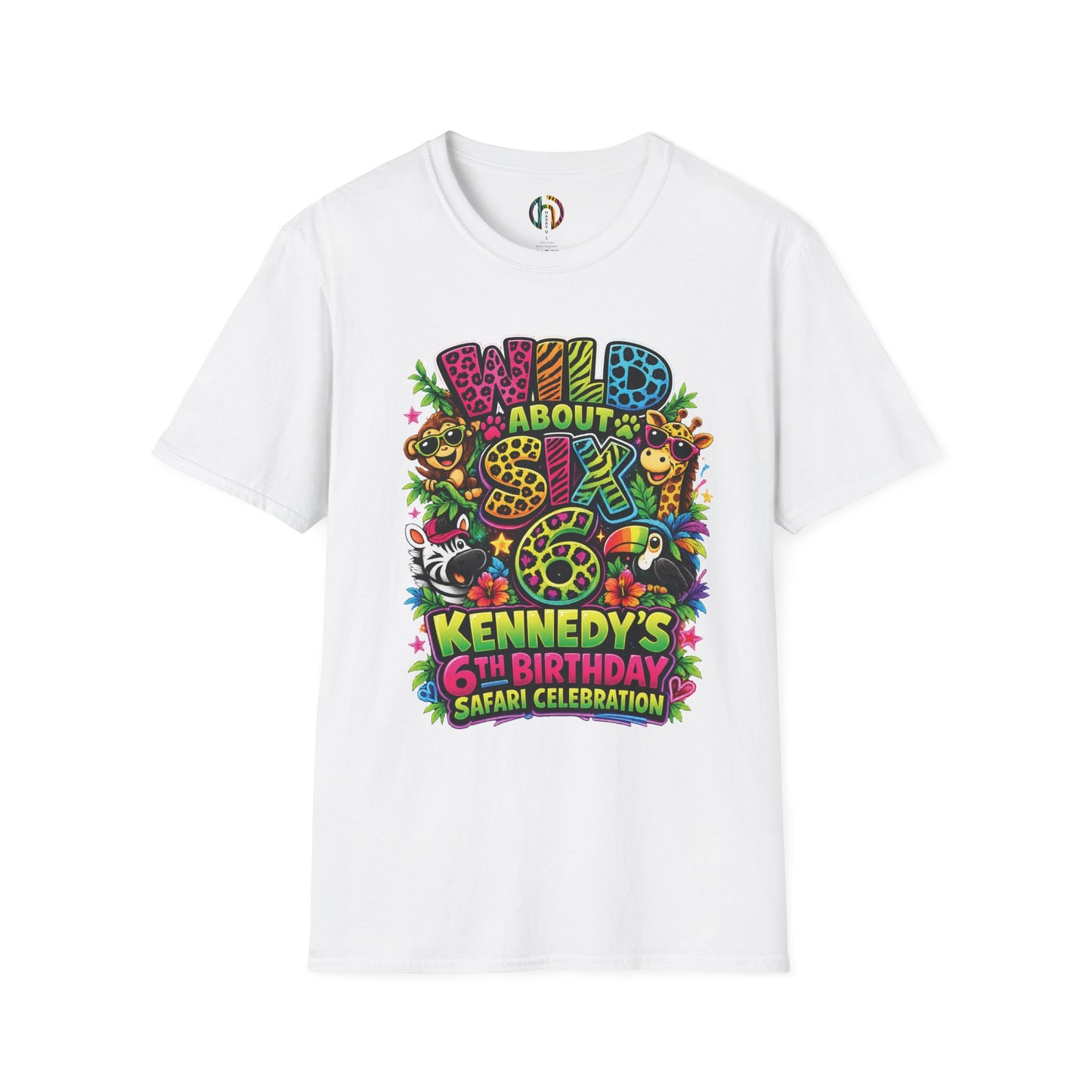 Wild About Six Customizable Kids' T-Shirt — "Kennedy's 6th Birthday" Safari Design