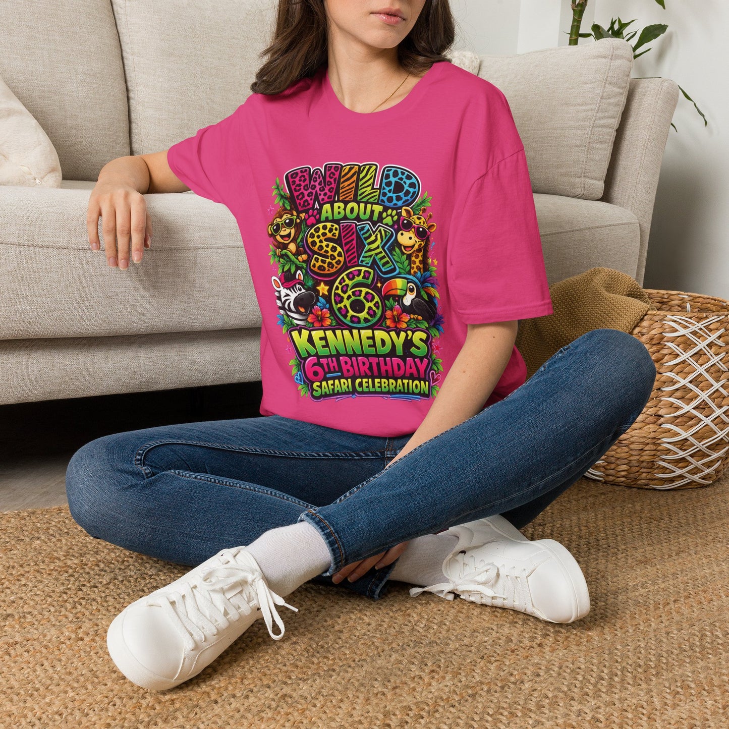Wild About Six Customizable Kids' T-Shirt — "Kennedy's 6th Birthday" Safari Design