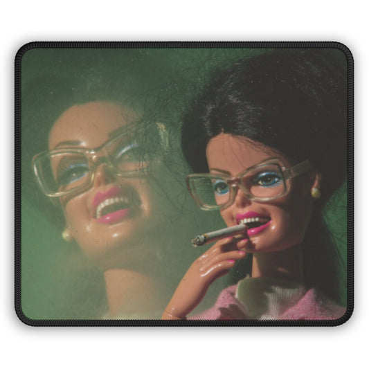 Alter Ego Dark Hair w Glasses Funny Doll Face Distressed Gaming Mouse Pad