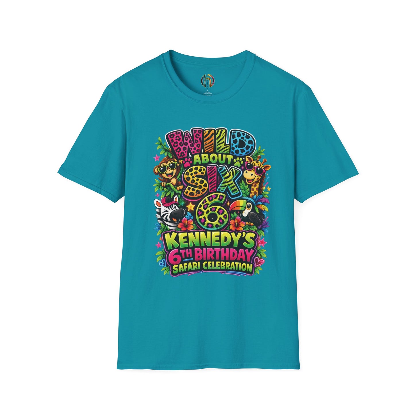 Wild About Six Customizable Kids' T-Shirt — "Kennedy's 6th Birthday" Safari Design