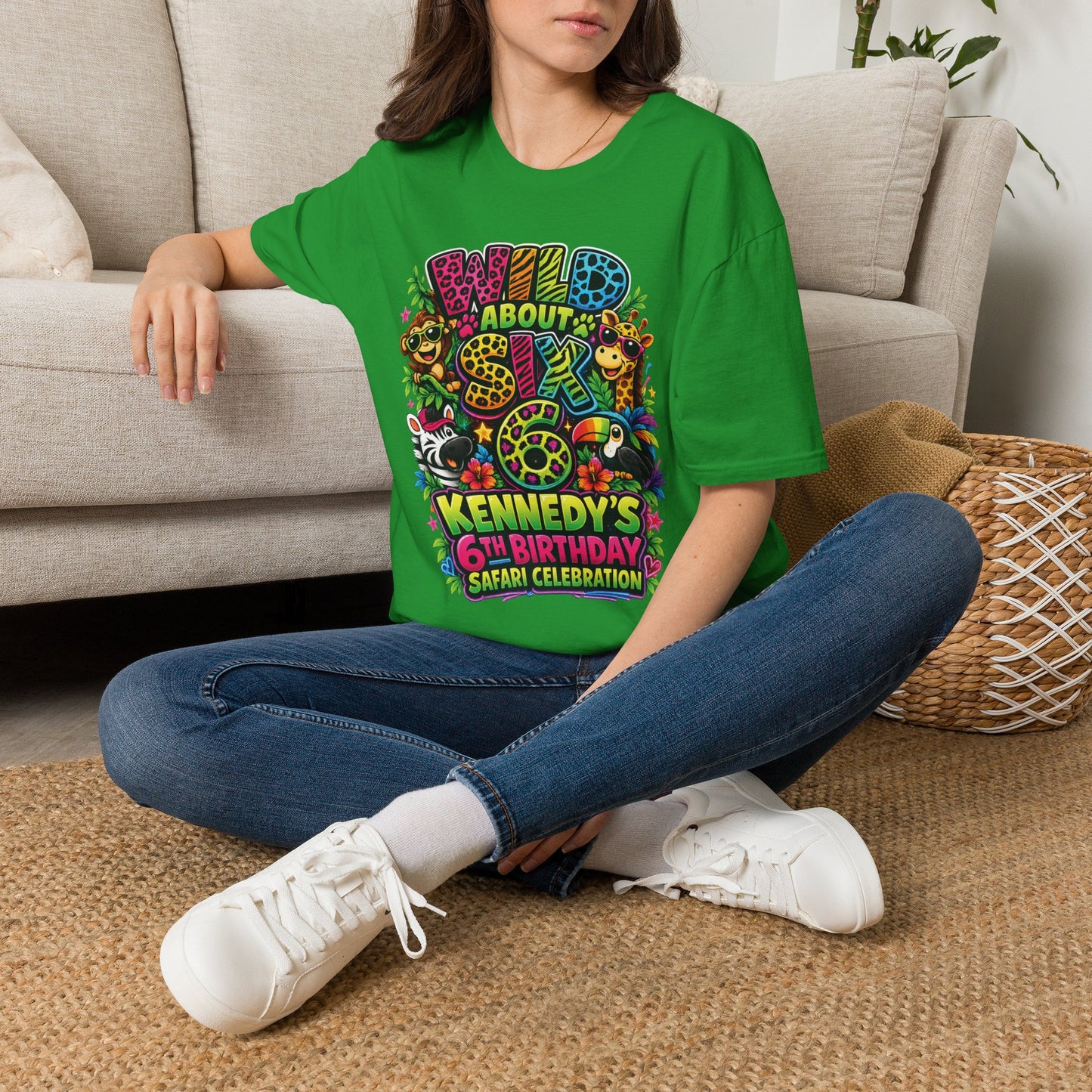 Wild About Six Customizable Kids' T-Shirt — "Kennedy's 6th Birthday" Safari Design