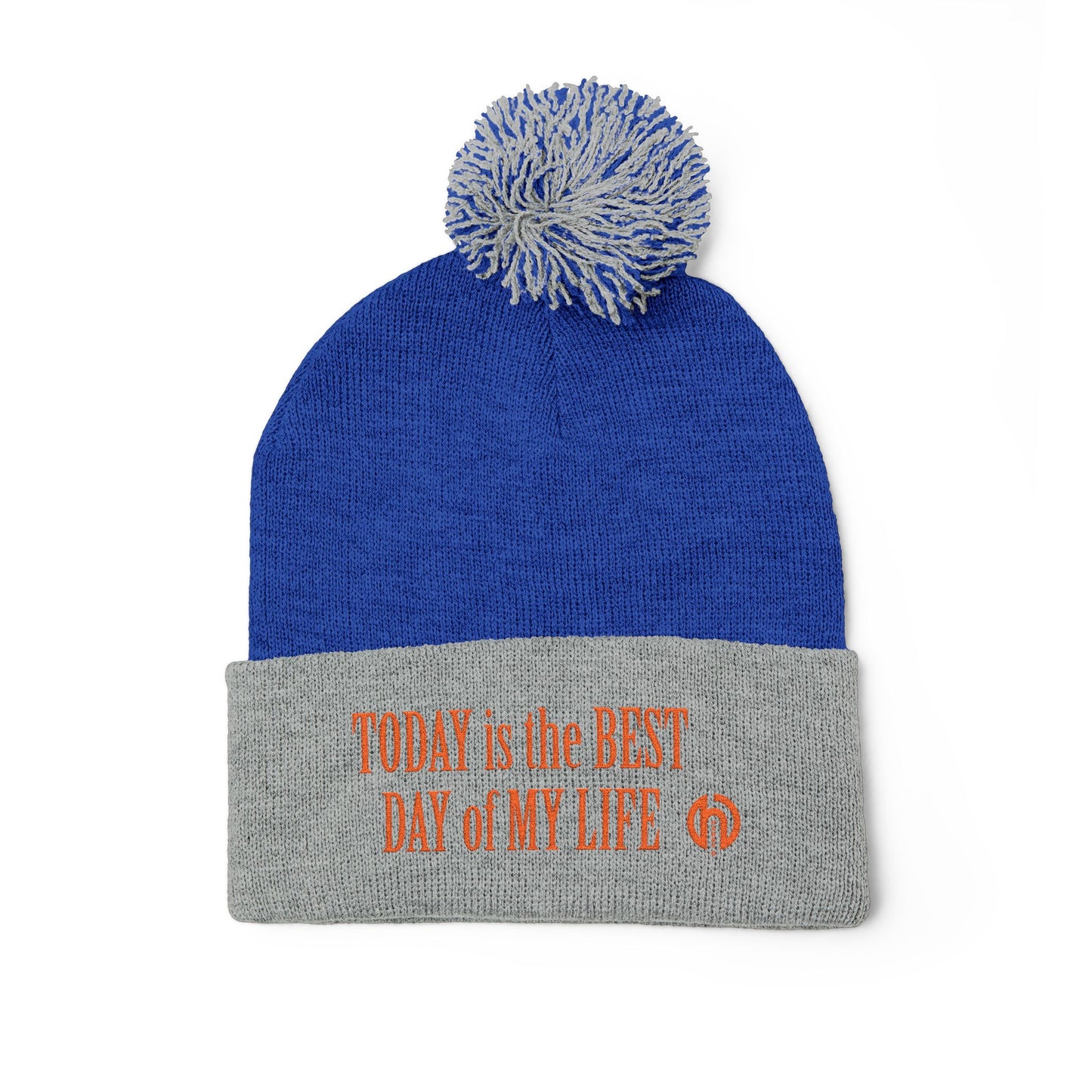 Today Is The Best Day Of My Life POM-POM Knit Beanie (RED EMBROIDERY)