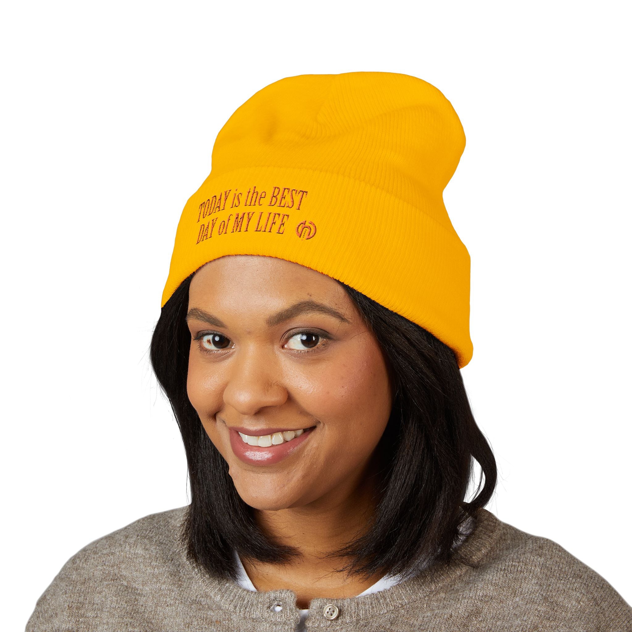 "Today Is The Best Day Of My Life" CUFF BEANIE (RED EMBROIDERY)