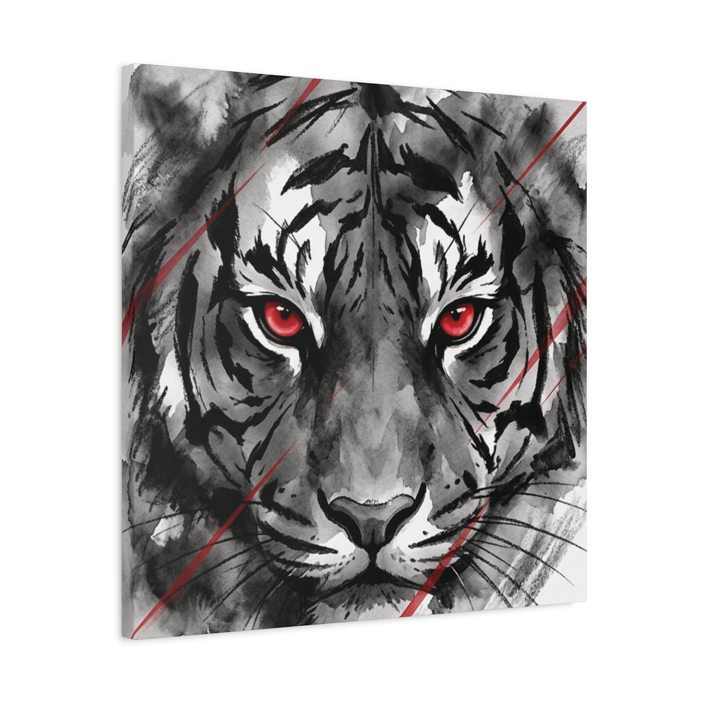 Tiger Portrait Canvas – Red-Eyed Watercolor Tiger Matte Stretched Wall Art