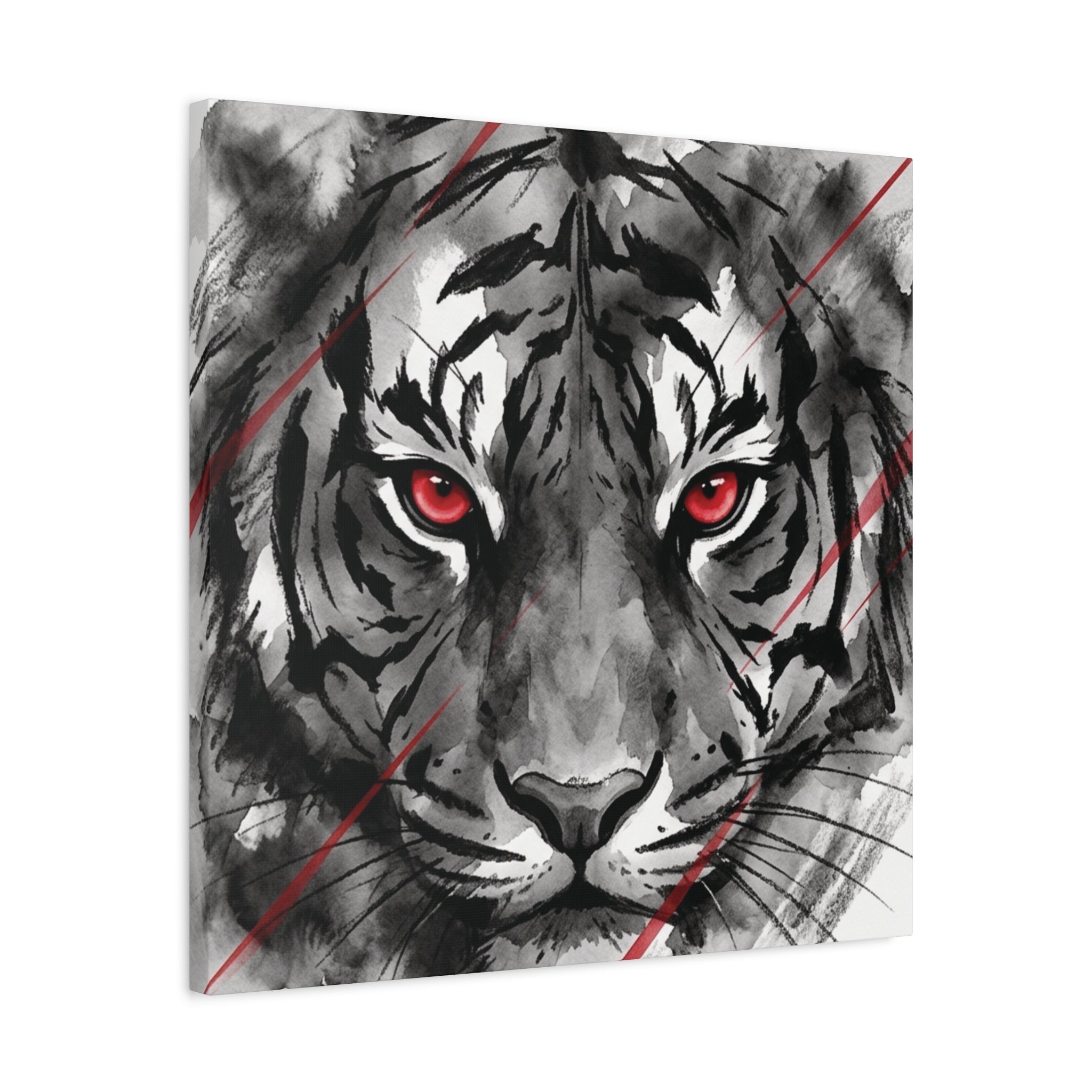 Tiger Portrait Canvas – Red-Eyed Watercolor Tiger Matte Stretched Wall Art