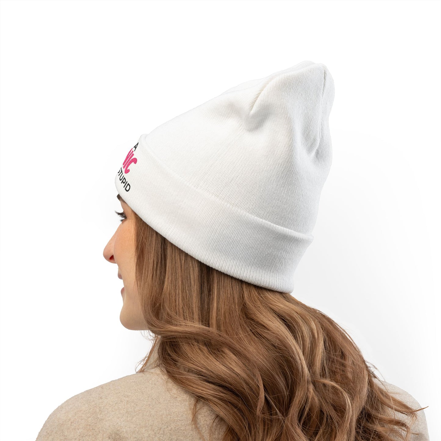 "I May Be A MECHANIC But I Can't Fix Stupid" Knit Hat PINK ACCENT