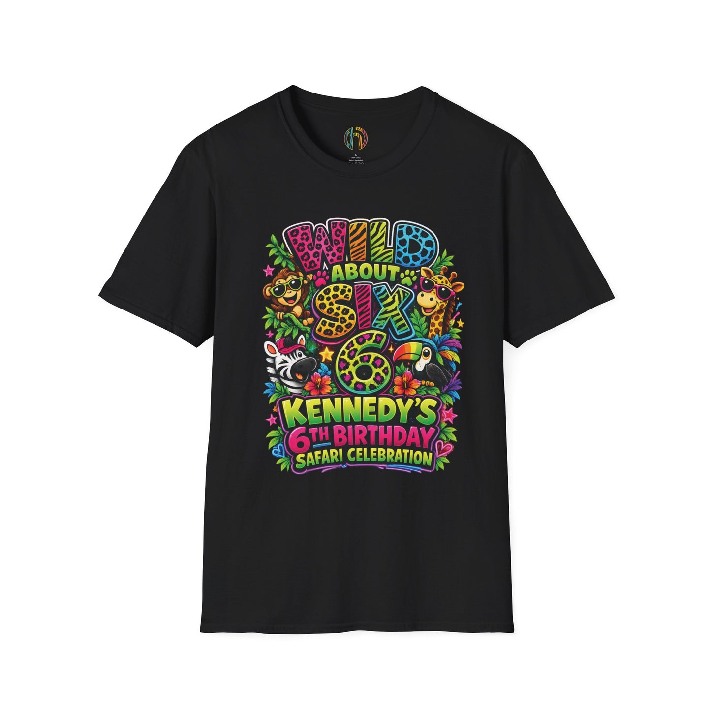 Wild About Six Customizable Kids' T-Shirt — "Kennedy's 6th Birthday" Safari Design