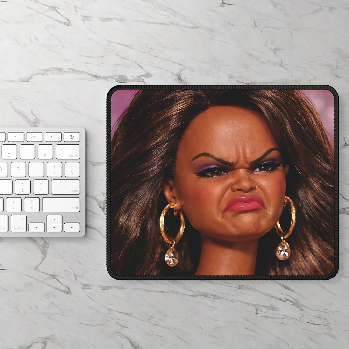 Disgusted Funny Doll Face Mouse Pad