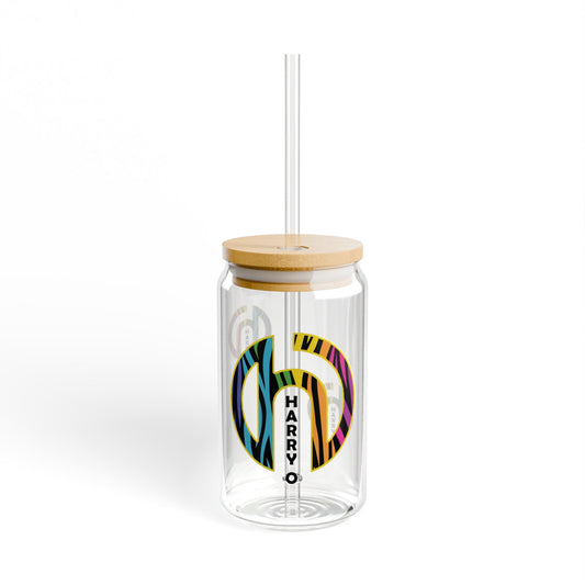 16oz Sipper Glass with Colorful Heart Initial — Personalized Harry Design