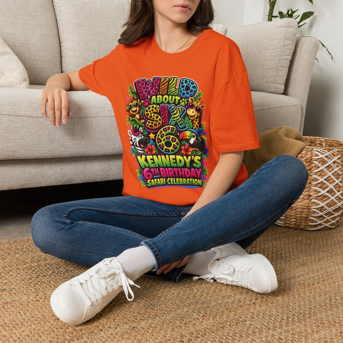 Wild About Six Customizable Kids' T-Shirt — "Kennedy's 6th Birthday" Safari Design