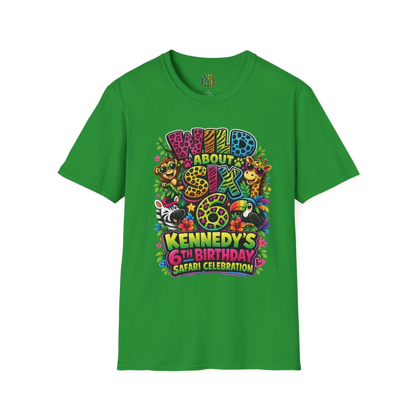Wild About Six Customizable Kids' T-Shirt — "Kennedy's 6th Birthday" Safari Design