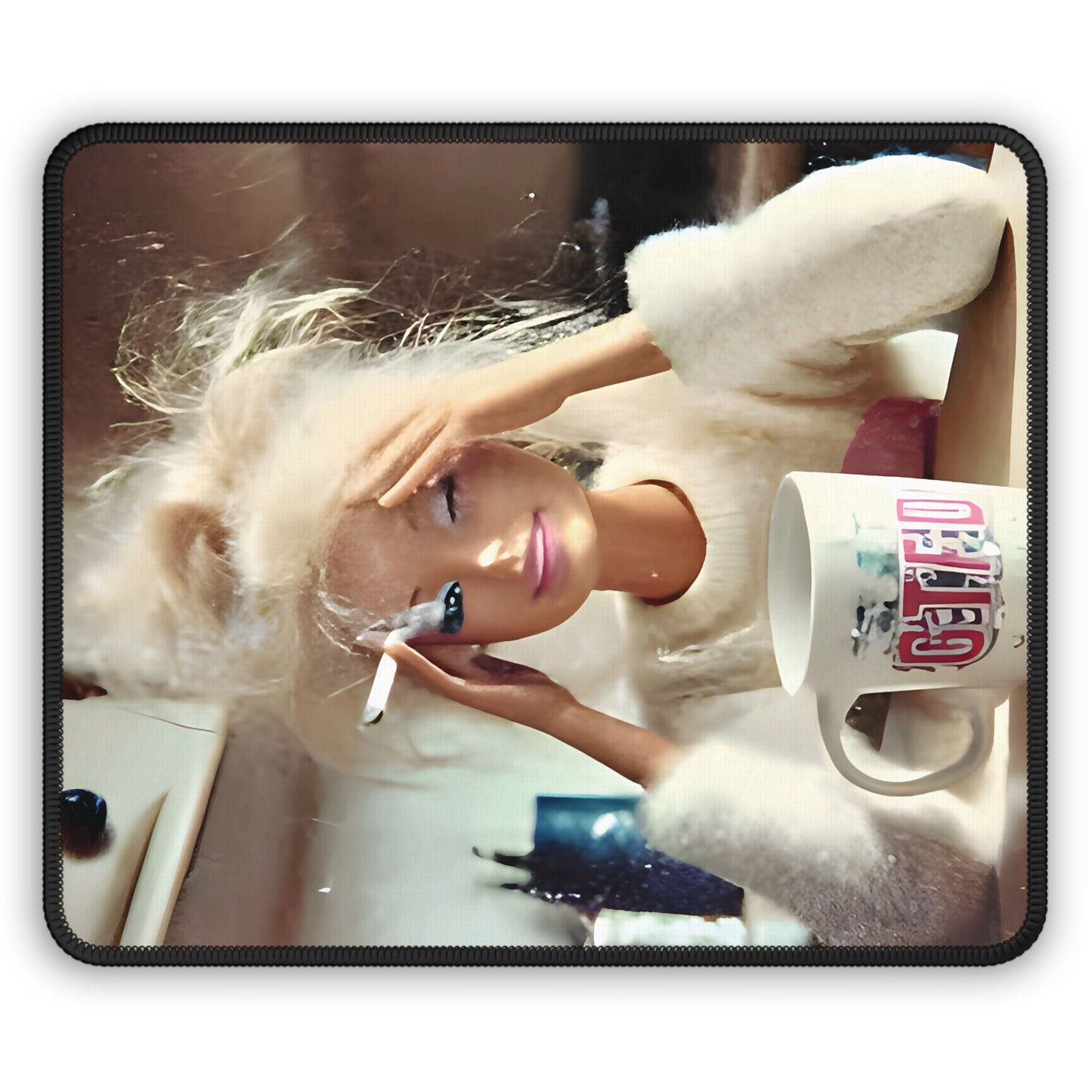 Smoke Coffee GTFO Funny Doll Face Mouse Pad