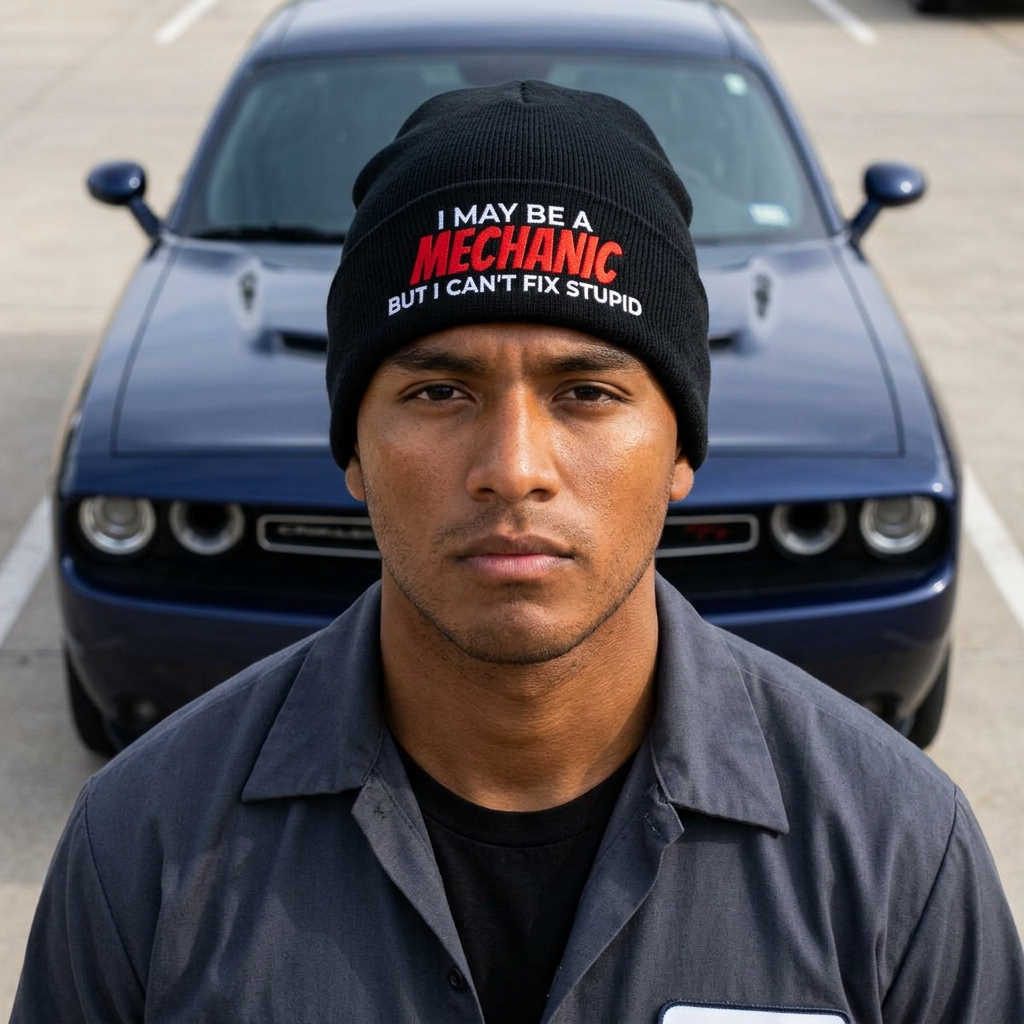 "I May Be A MECHANIC But I Can't Fix Stupid" Knit Hat
