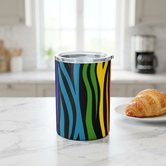 10oz Rainbow Zebra Tumbler – Insulated Travel Cup