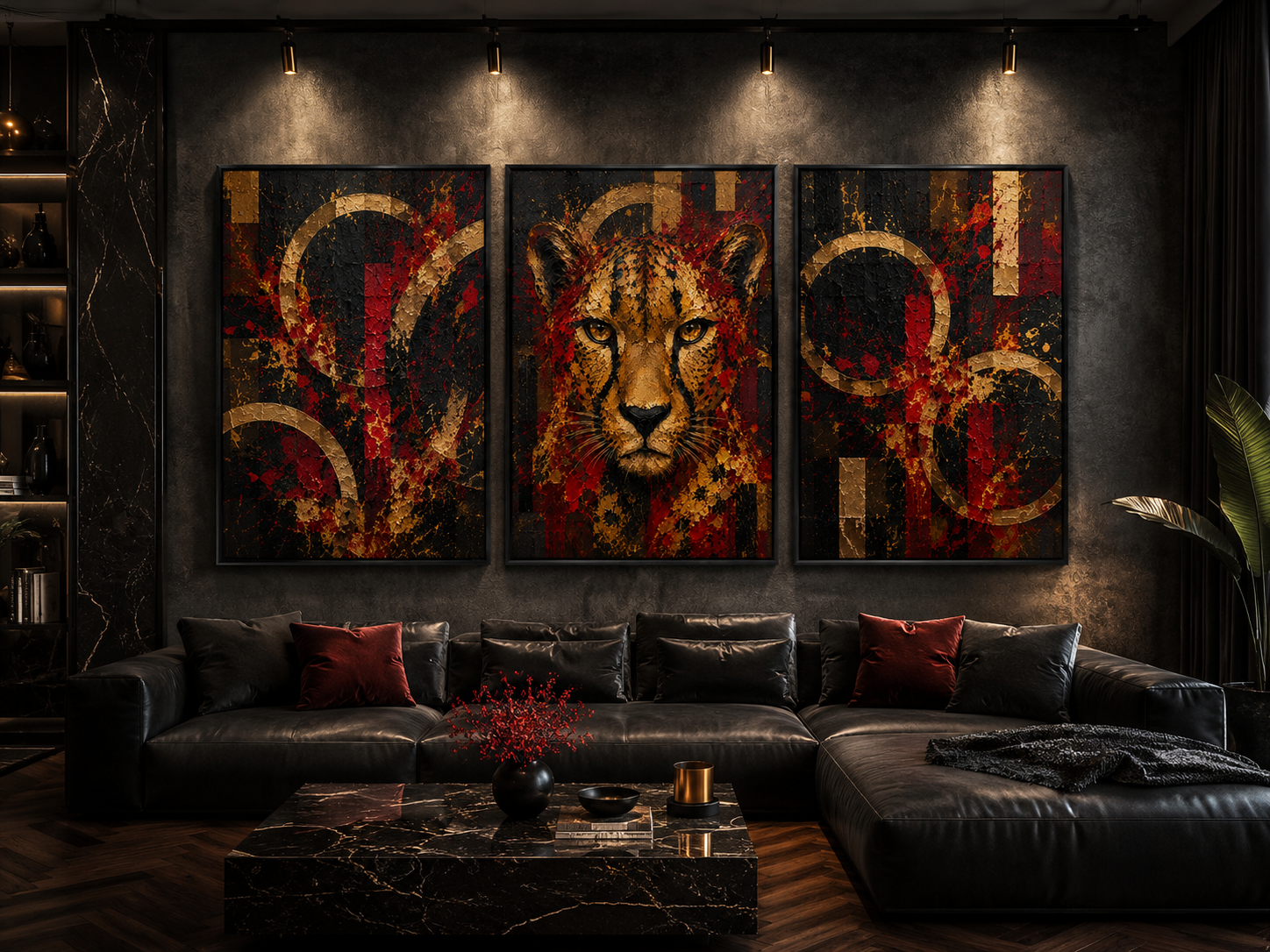 Imperial Shadow: Saturated Cheetah Collection 3-piece TRIPTYCH WALL ART
