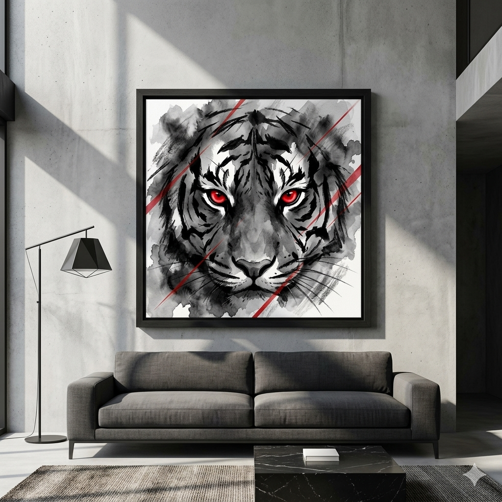 Tiger Portrait Canvas – Red-Eyed Watercolor Tiger Matte Stretched Wall Art