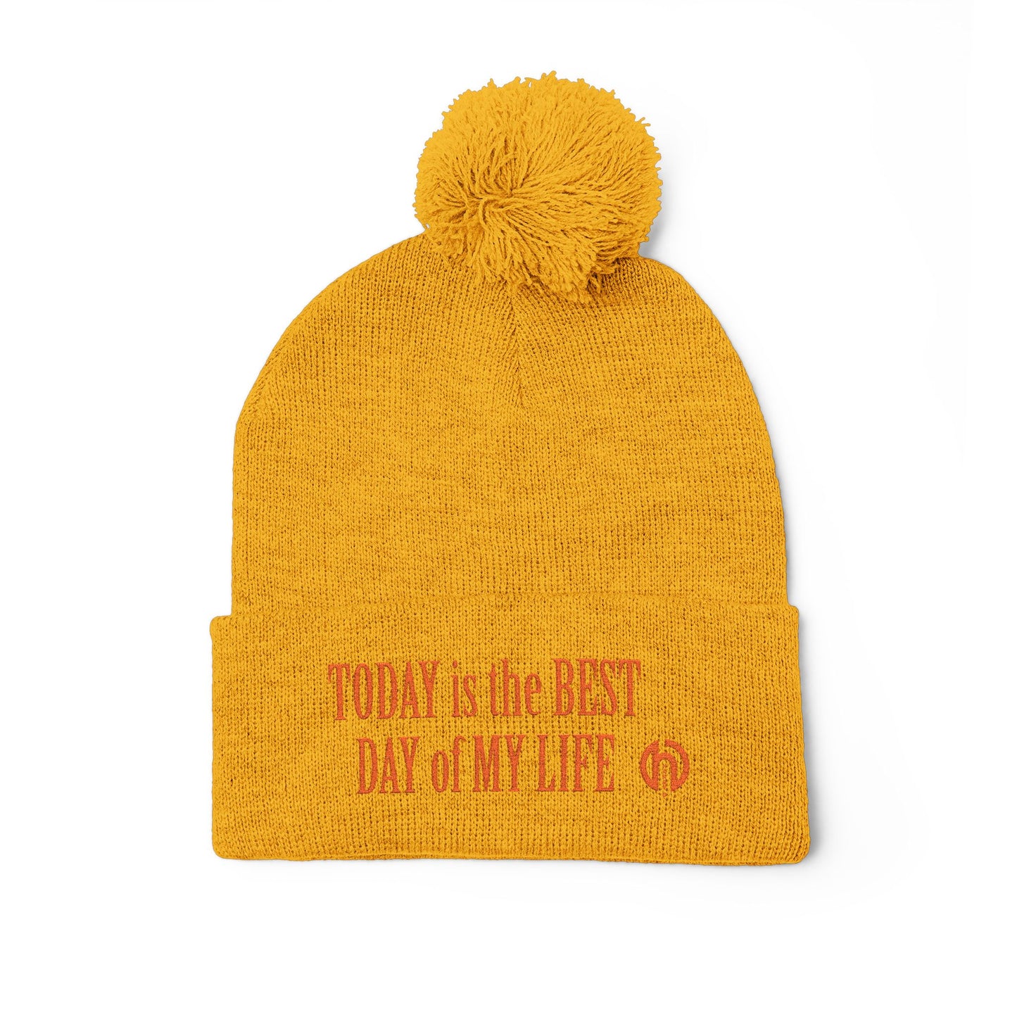 Today Is The Best Day Of My Life POM-POM Knit Beanie (RED EMBROIDERY)