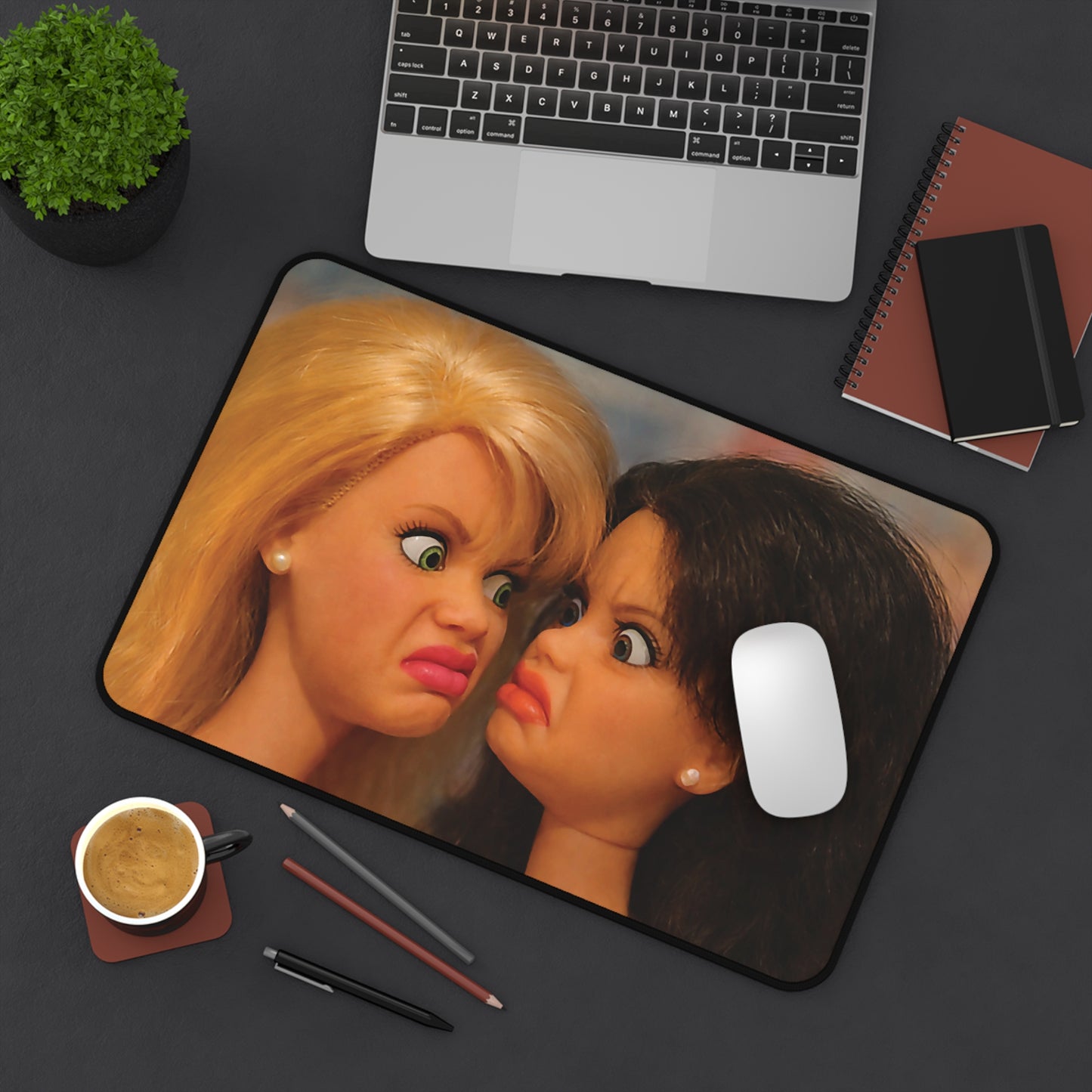 WTH Funny Doll 2 Face Meme Quirky Reaction Mouse Pad Desk Mat