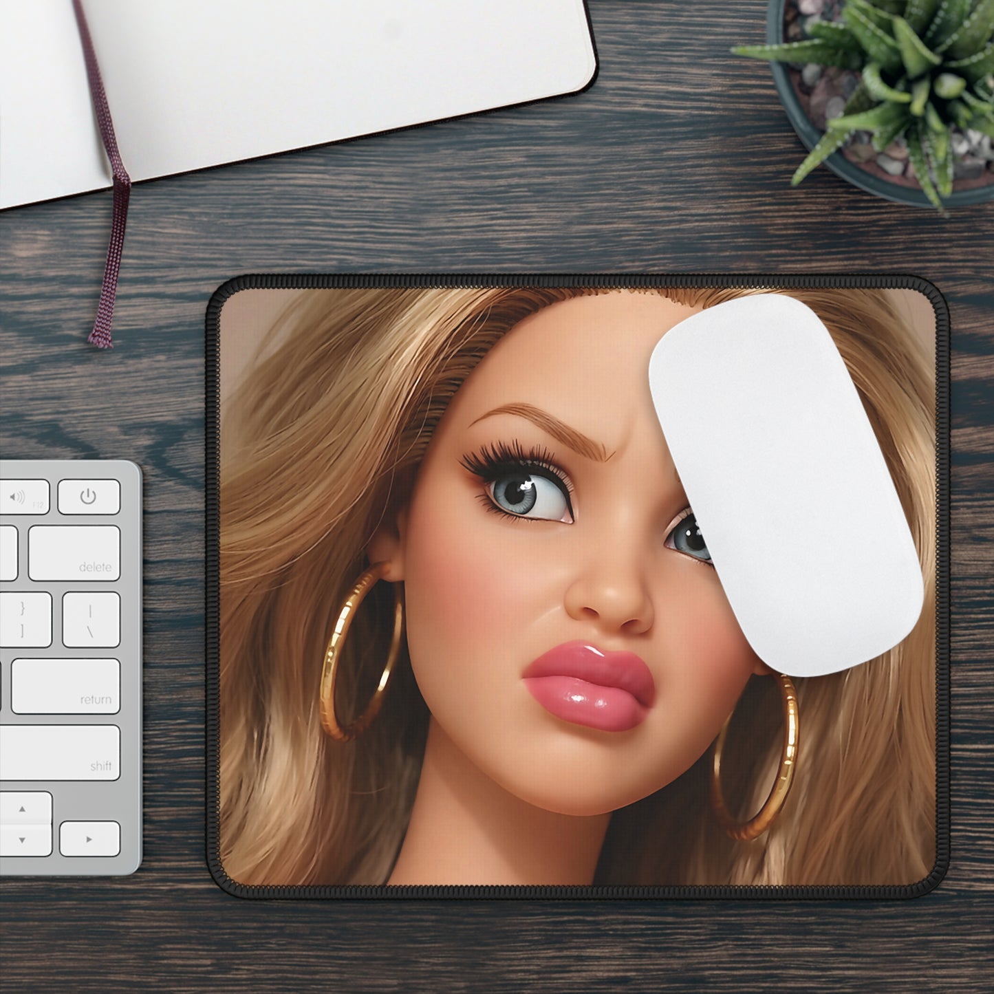 Distressed Funny Doll Face Mouse Pad
