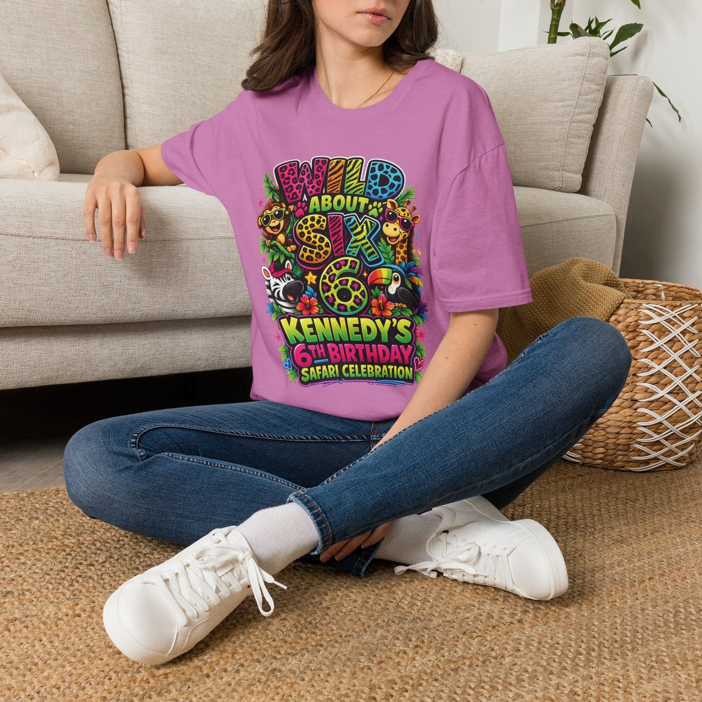 Wild About Six Customizable Kids' T-Shirt — "Kennedy's 6th Birthday" Safari Design