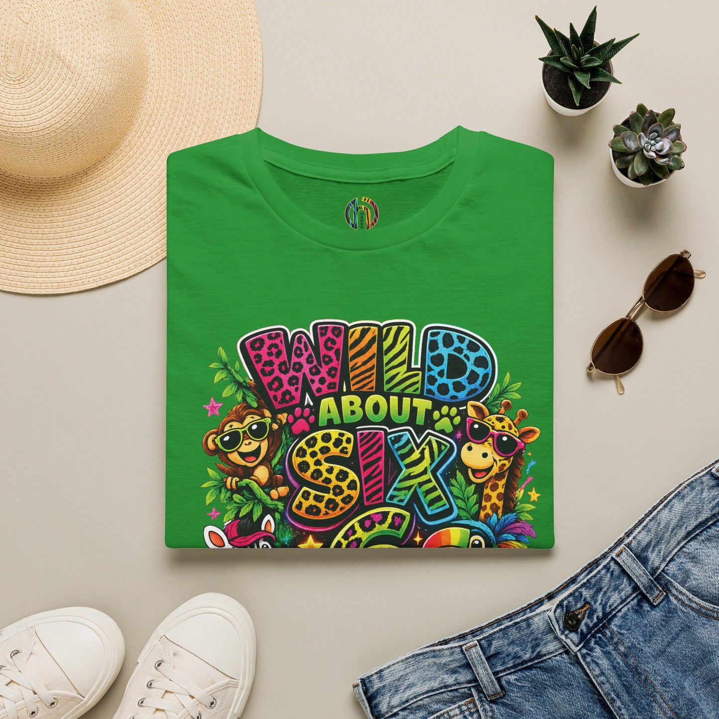 Wild About Six Customizable Kids' T-Shirt — "Kennedy's 6th Birthday" Safari Design