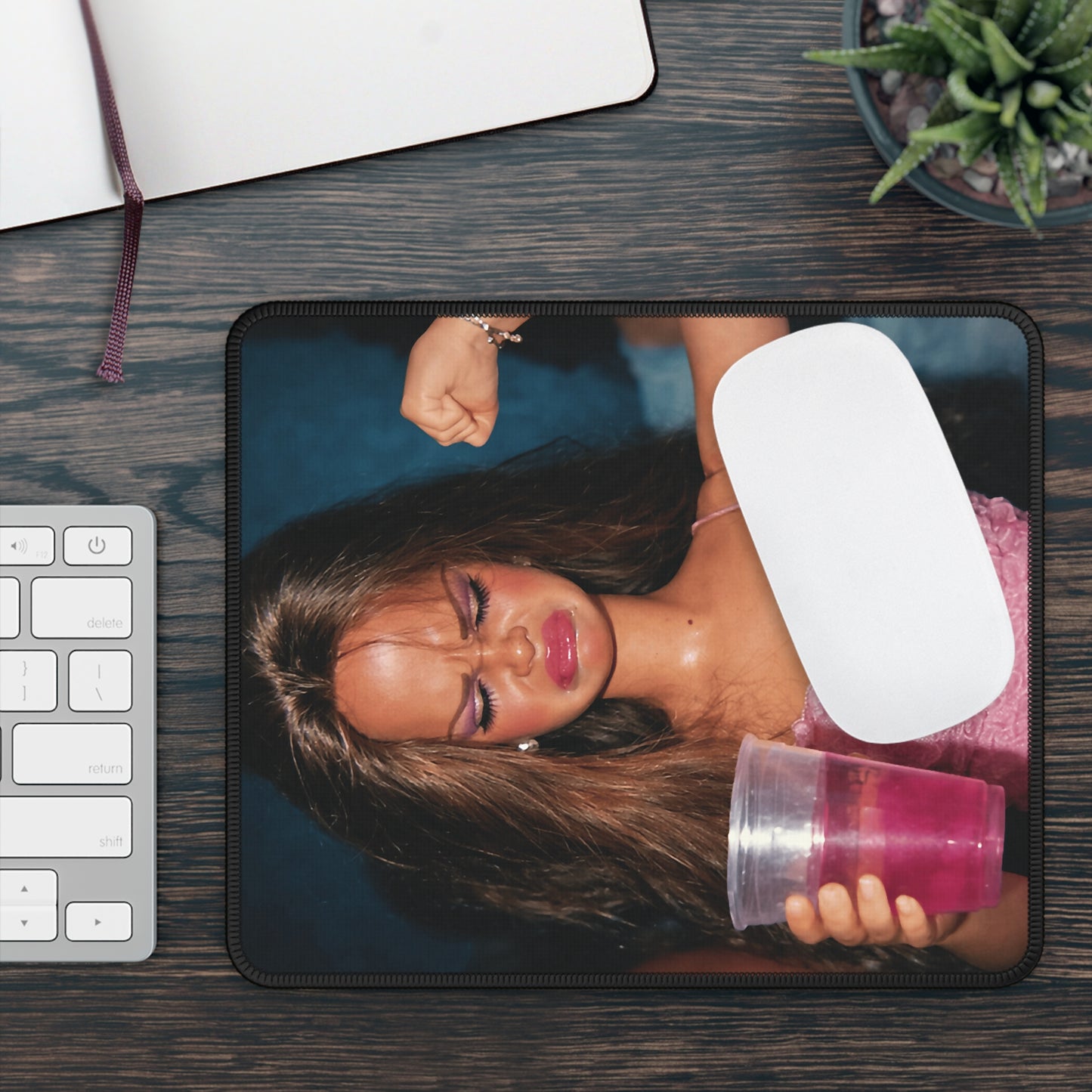 Party Party Brown in Pink Funny Doll Face Mouse Pad