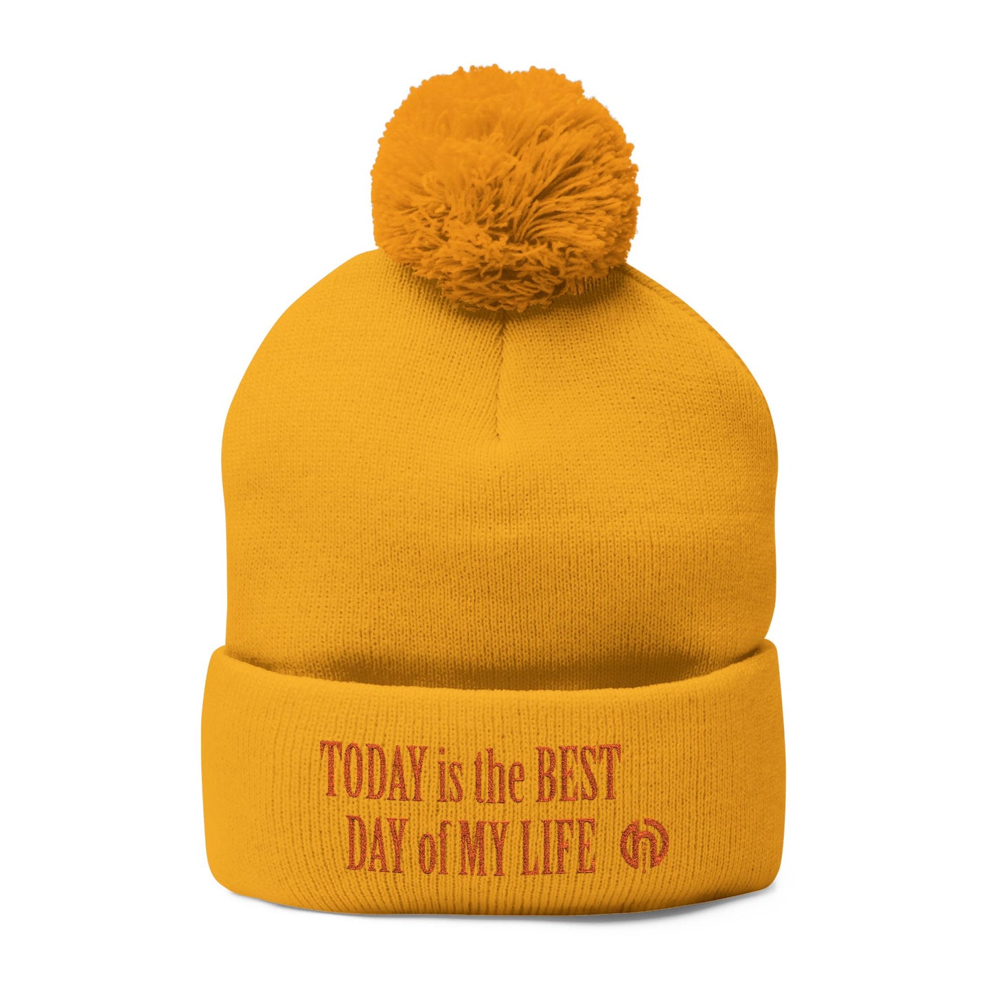 Today Is The Best Day Of My Life POM-POM Knit Beanie (RED EMBROIDERY)
