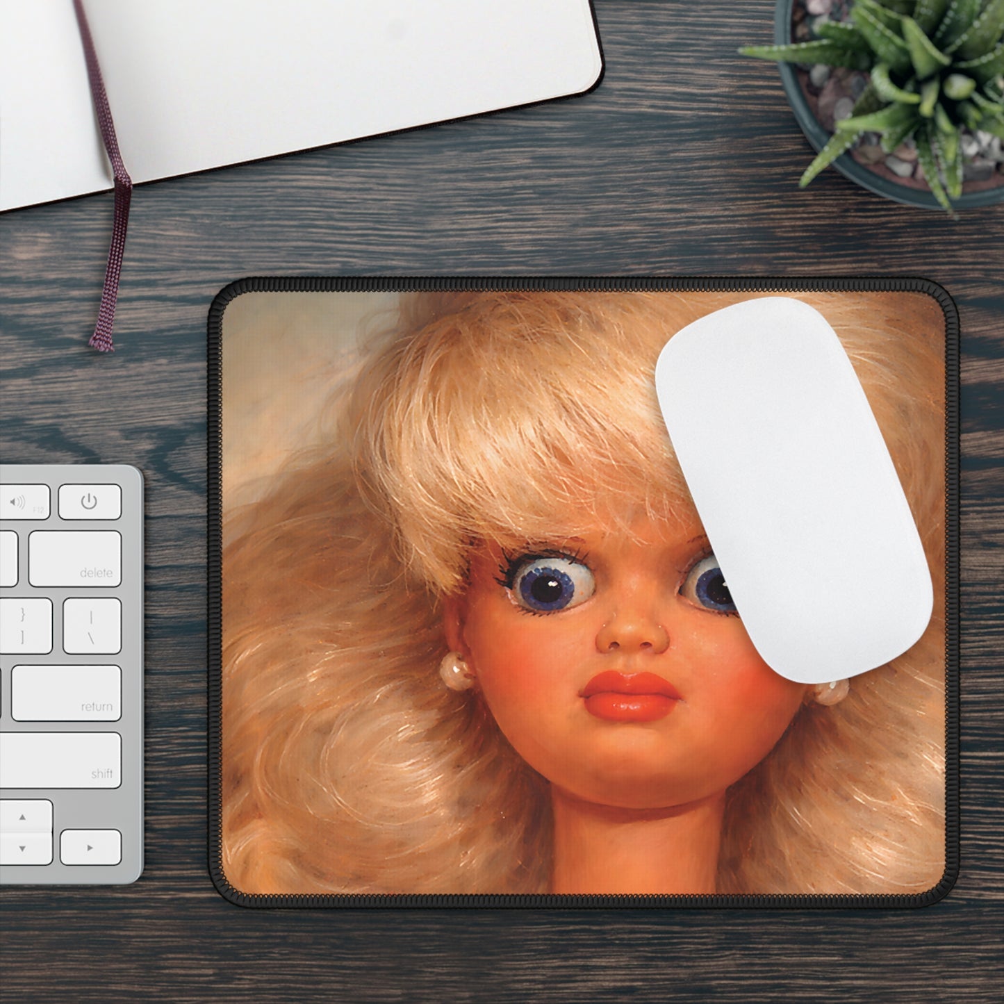Startled Funny Doll Face Mouse Pad