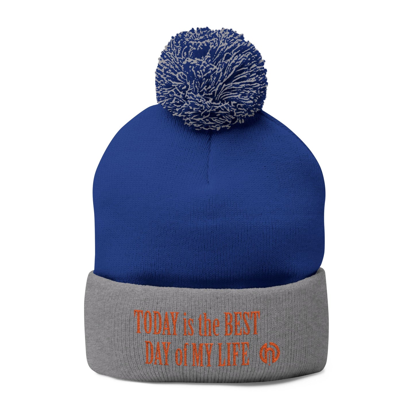 Today Is The Best Day Of My Life POM-POM Knit Beanie (RED EMBROIDERY)