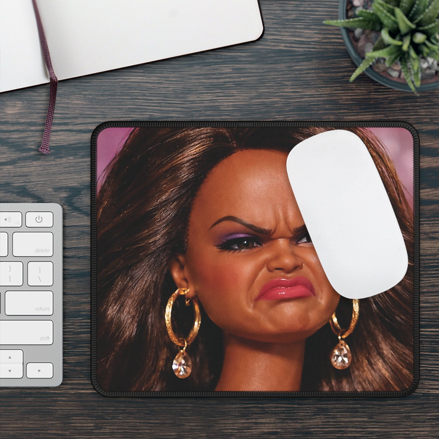 Disgusted Funny Doll Face Mouse Pad