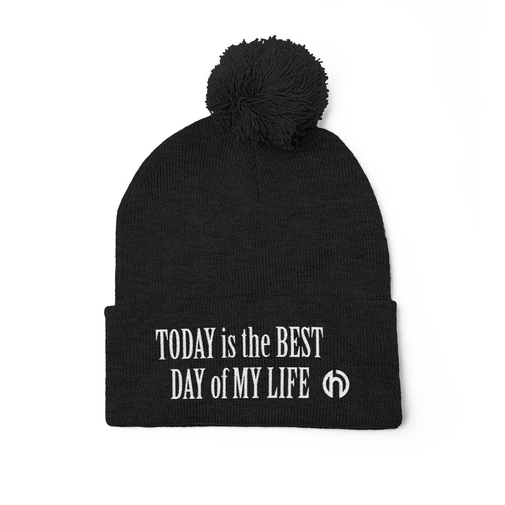 Today Is The Best Day Of My Life POM-POM KNIT Embroidered Beanie (WHITE EMBROIDERY)