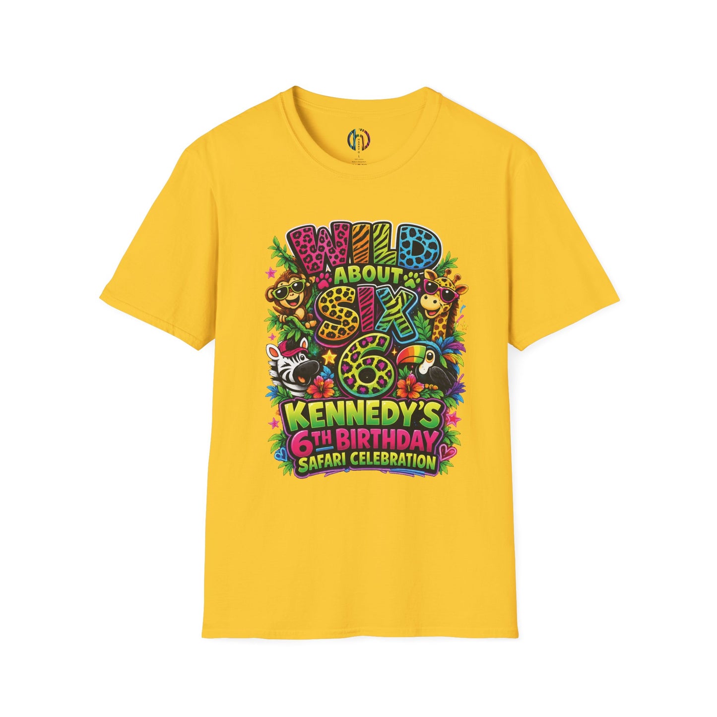 Wild About Six Customizable Kids' T-Shirt — "Kennedy's 6th Birthday" Safari Design