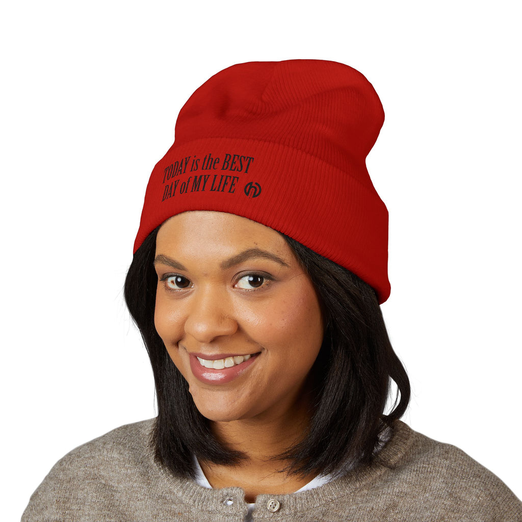 'Today Is The Best Day Of My Life' Cuffed Beanie (BLACK EMBROIDERY)